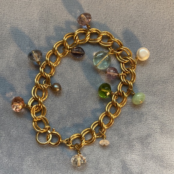 Gold double links bracelet with semi precious beads handmade - Picture 5 of 16